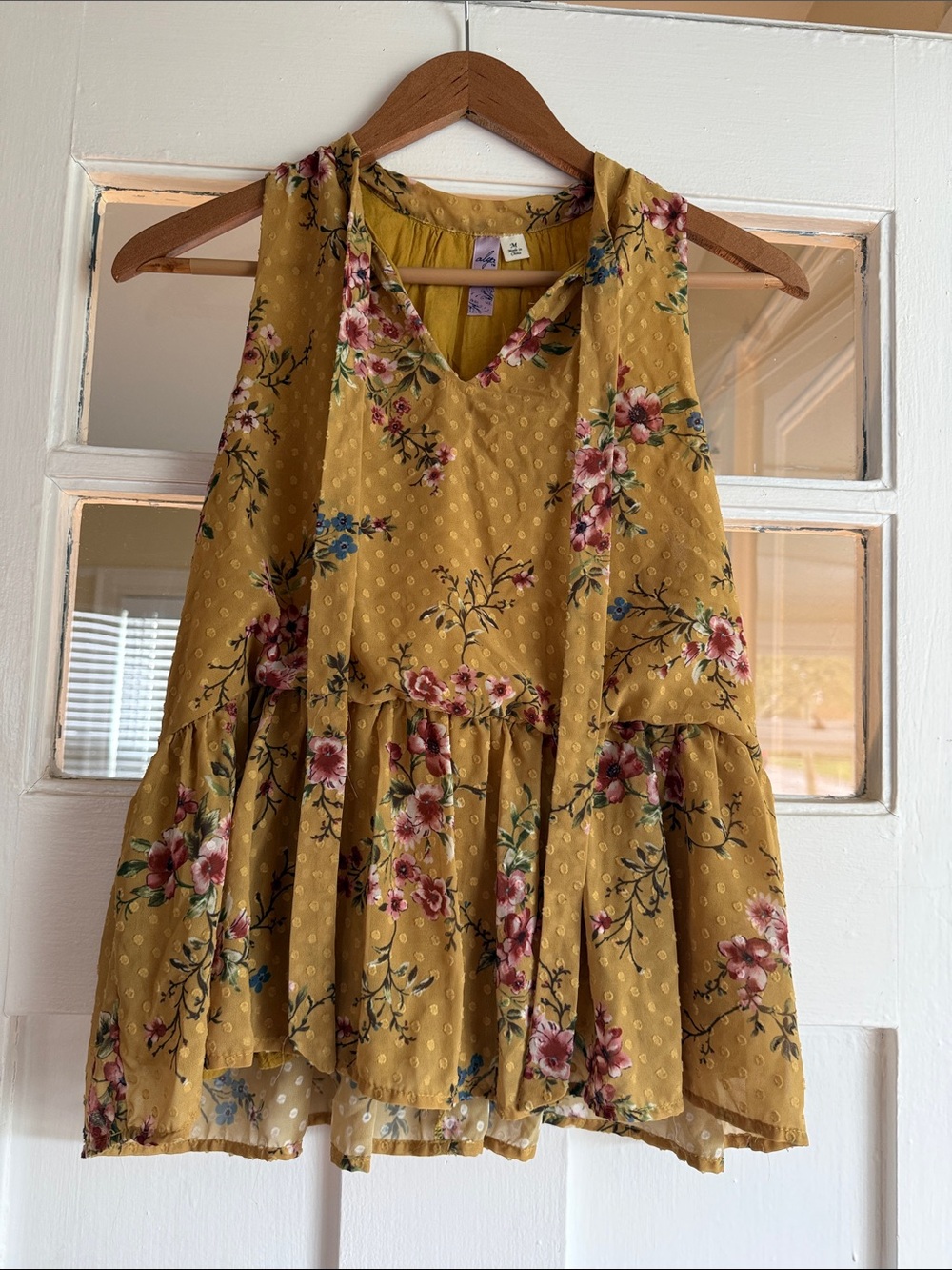 Anthropologie Mustard Floral Sleeveless Peplum Top